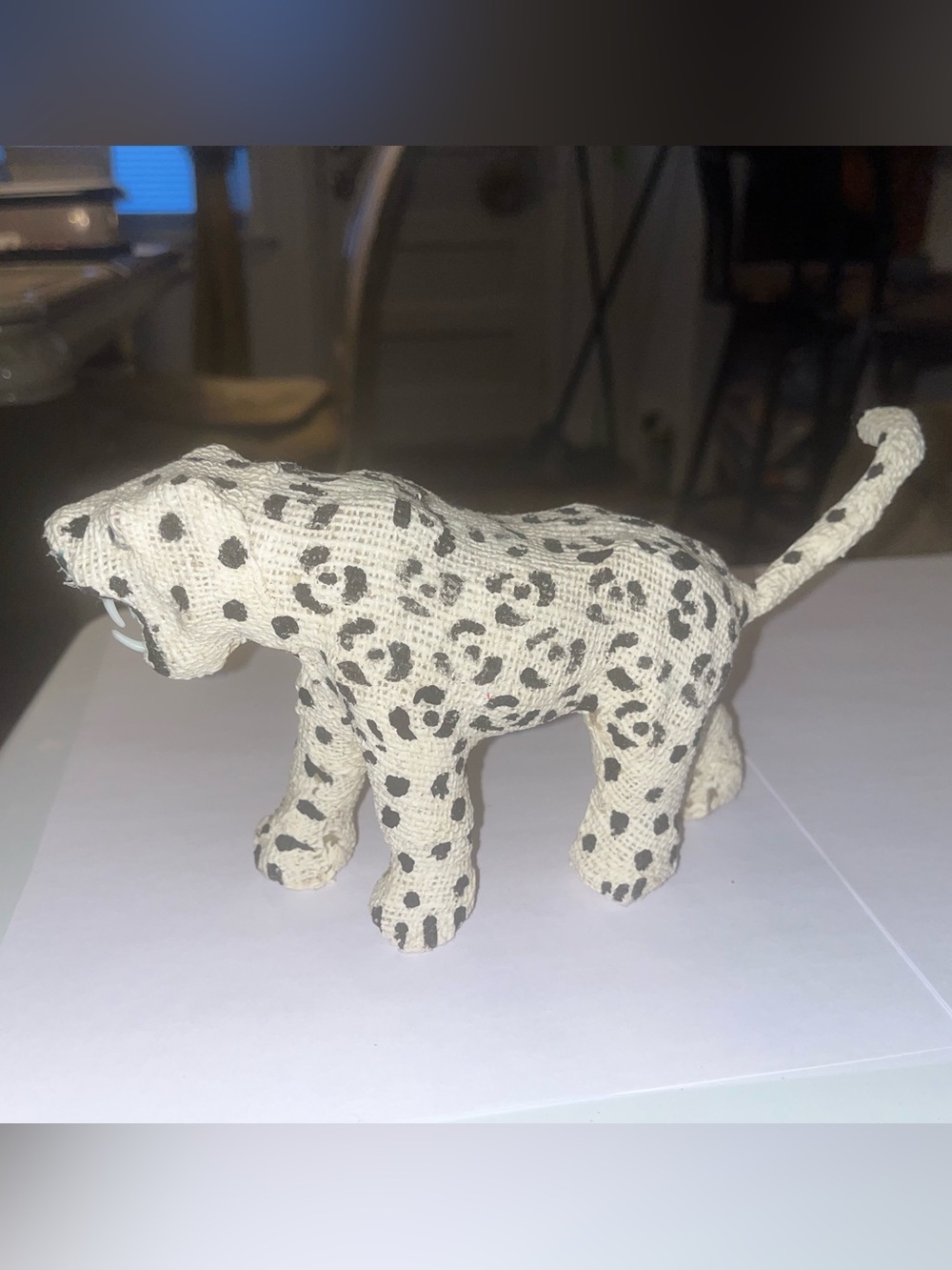 Fabric Wrapped Leopard Cheetah Figurine Burlap Jute Safari Animal Home Decor